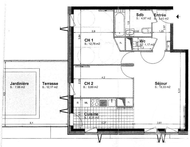 Appartement F3 à vendre - 3 pièces - 59.58 m2 - PARIS - 75019 - ILE-DE-FRANCE - Century 21 Flandre Crimée